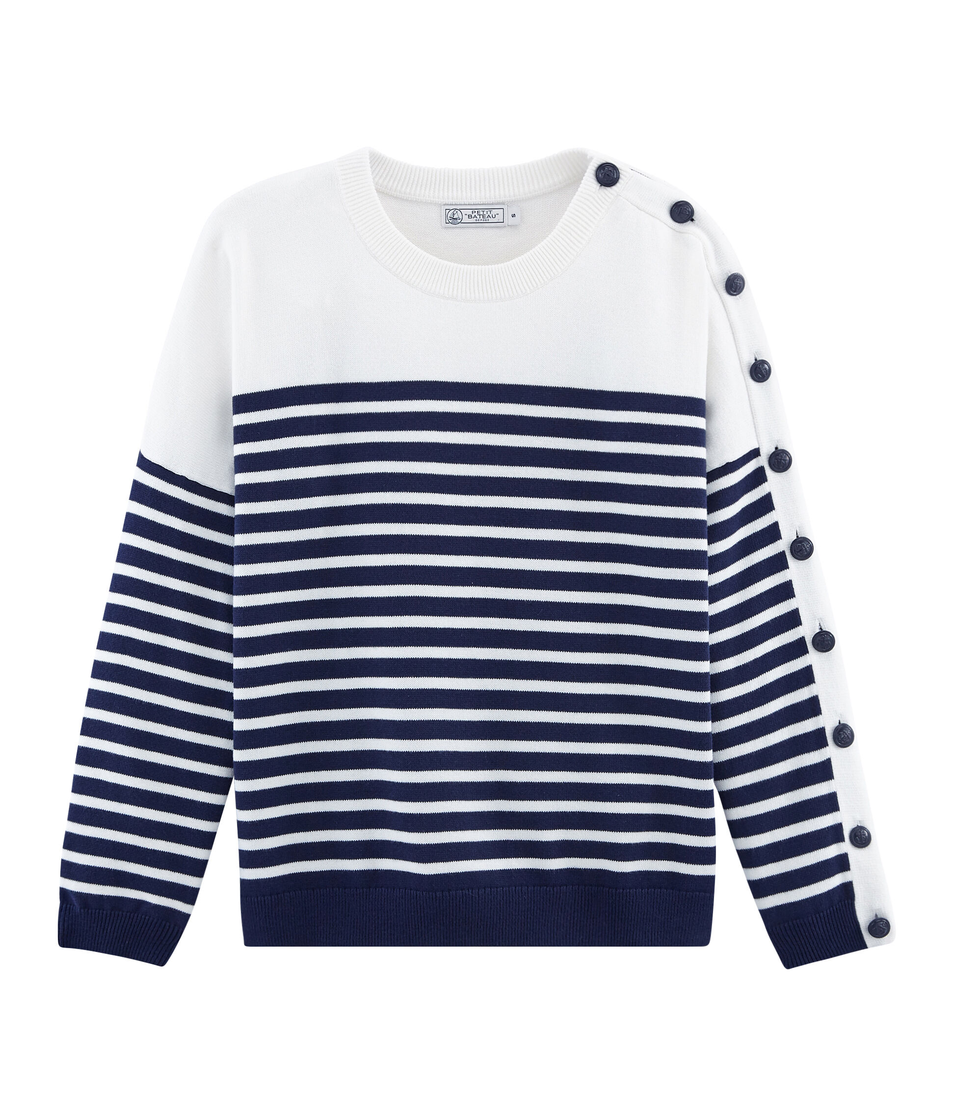 Pull Petit Bateau Femme - Col V Boutonné, Maille Côte Anglaise, Pur Coton, Coupe Ajustée - 12
