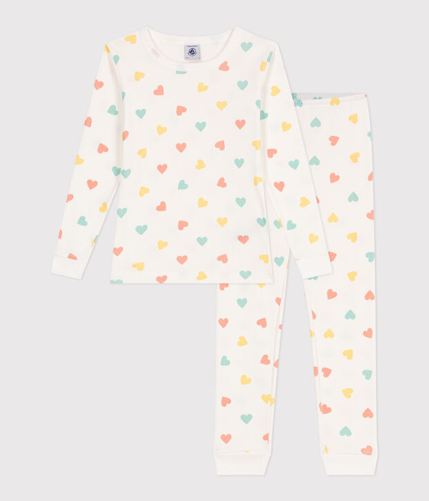 Zeer getailleerde kinderpyjama van bedrukt katoen wit/multicouleur