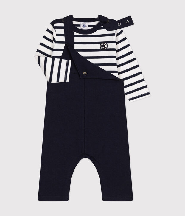 Tuinbroek en marini&egrave;re voor baby's van dikke jerseystof multicouleur