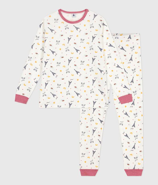 Pyjama enfant en coton imprimé Paris blanc MARSHMALLOW/blanc MULTICO