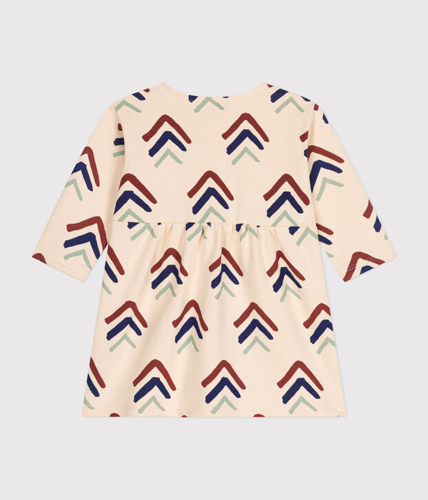 Babyjurk met lange mouwen in molton. ecru/multicouleur