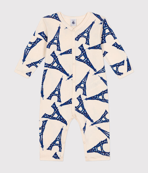 Katoenen babypyjama in het thema 'Parijs' ecru/multicouleur