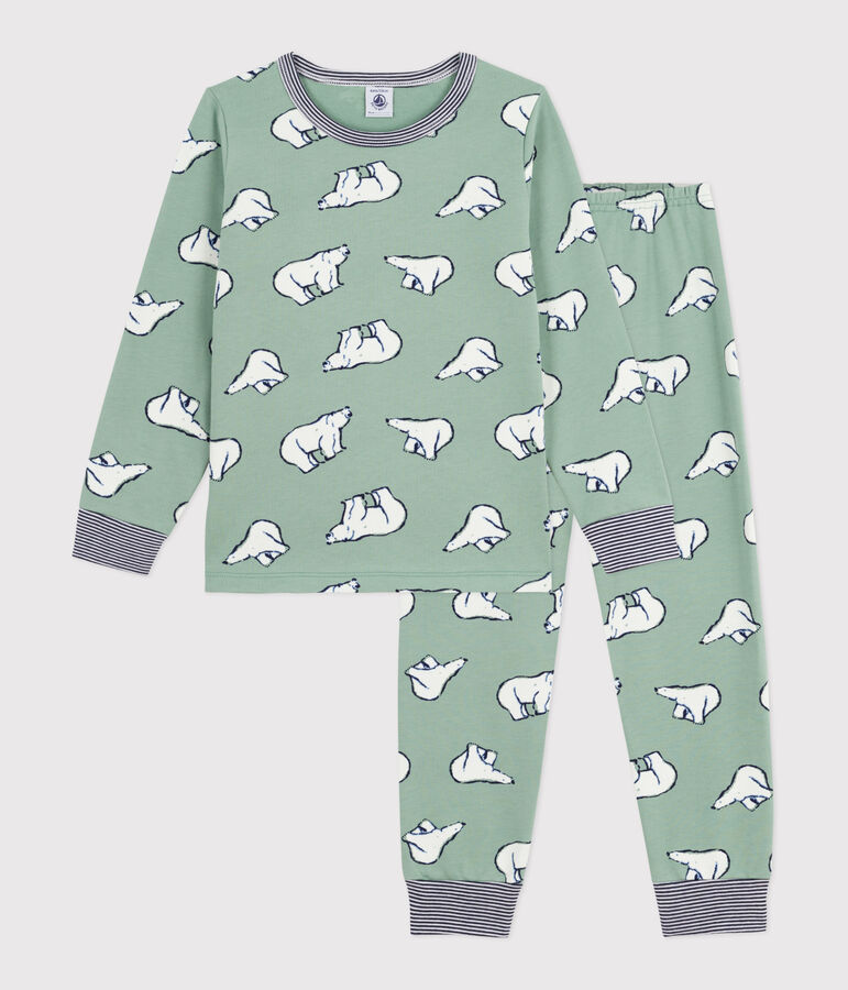 Pyjama enfant en molleton imprim&eacute; ours vert/multicouleur