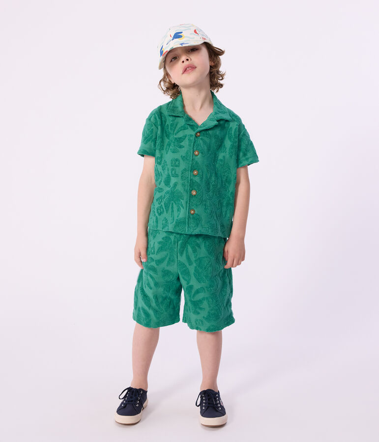 Chemise enfant en coton &agrave; manches courtes vert