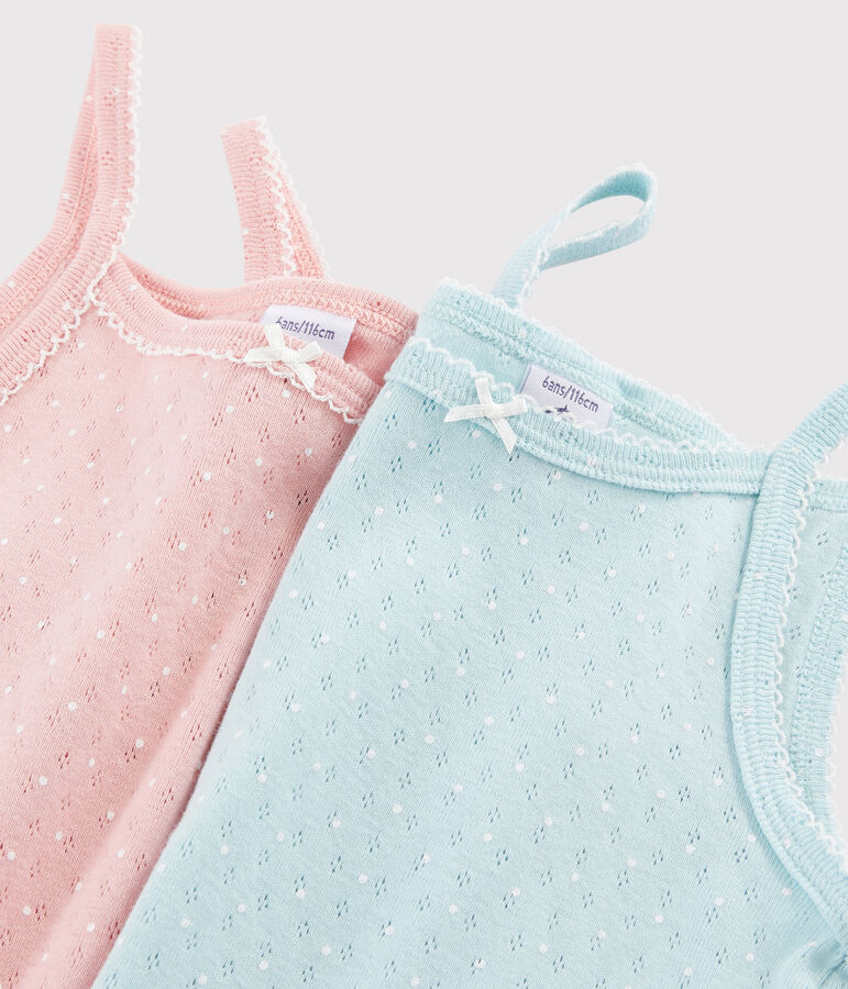 Set van 2 meisjeshemden met schouderbandjes met gaatjes voor lint multicouleur