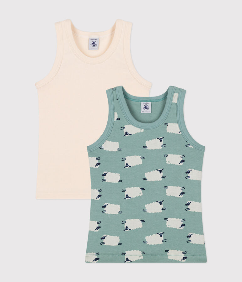 Setje met 2 katoenen hemdjes met schaapmotiefje voor kinderen variante 1