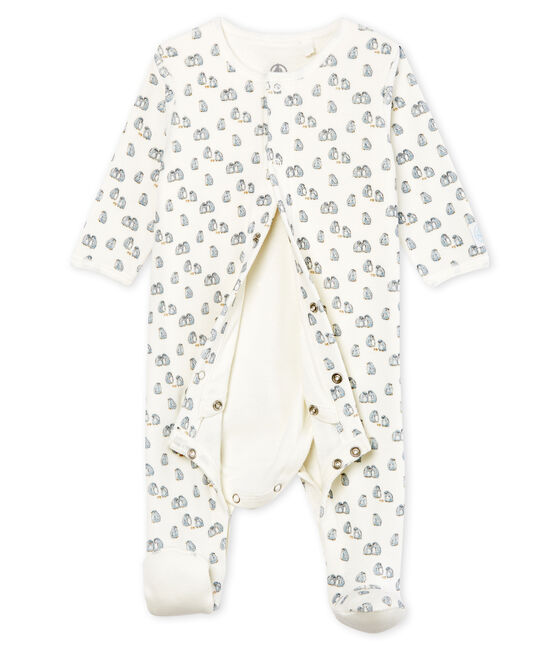 Bodyjama bébé garçon en velours blanc MARSHMALLOW/blanc MULTICO