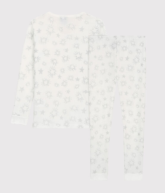 Katoenen snugfit meisjespyjama met glittersterrenprint wit MARSHMALLOW/wit MULTICO