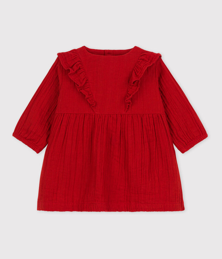 Robe manches longues b&eacute;b&eacute; en gaze de coton rouge