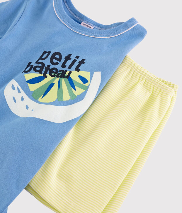 Pyjacourt citron petit gar&ccedil;on en coton bleu/multicouleur