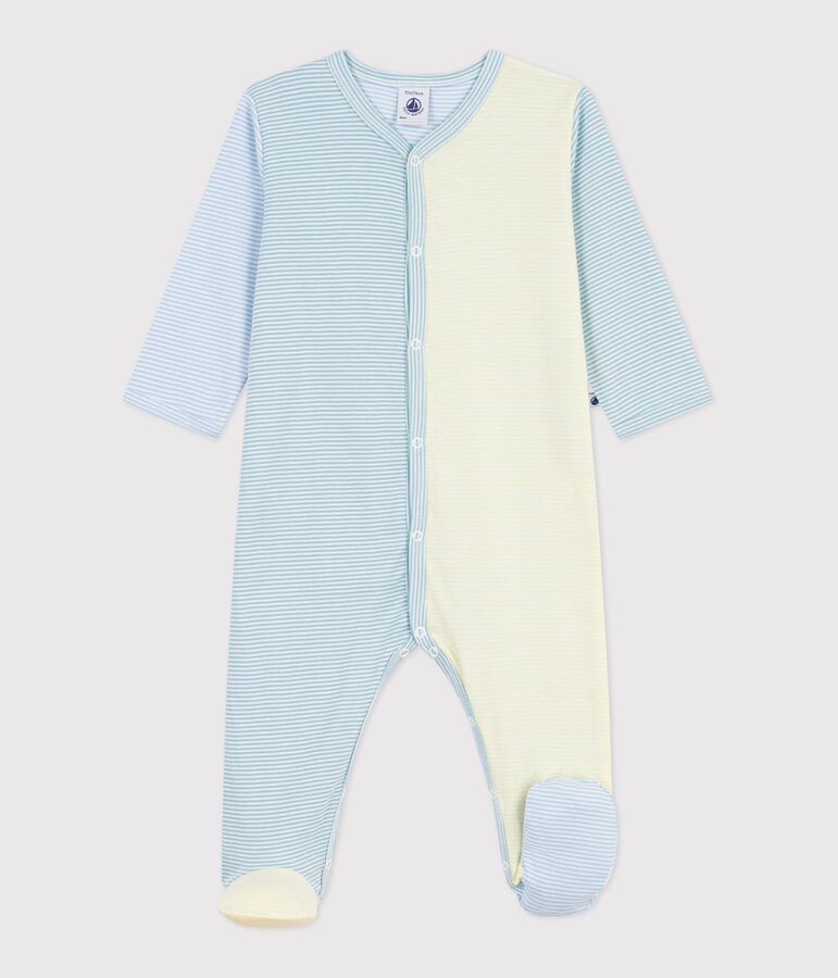 Pyjama b&eacute;b&eacute; en coton imprim&eacute; &agrave; rayures vert/blanc