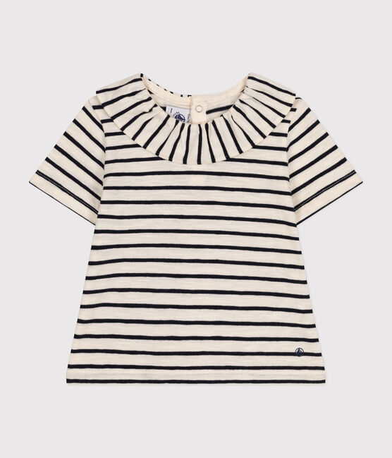 Bloesje met korte mouw van jersey voor baby's wit AVALANCHE/blauw SMOKING