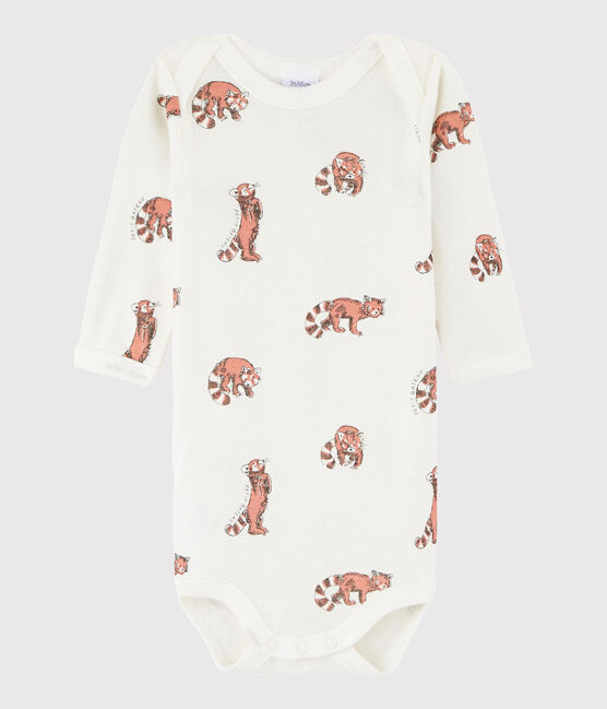 Rompertje met lange mouwen babymeisje - babyjongen wit MARSHMALLOW/wit MULTICO