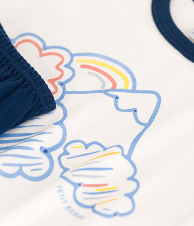 Pyjama short uni en coton enfant bleu/multicouleur
