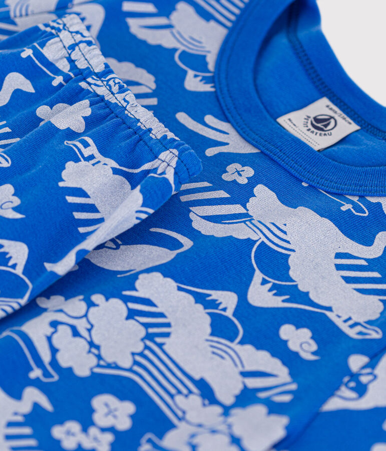 Katoenen pyjamashort met print voor kinderen blauw/wit