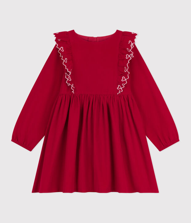 Robe enfant manches longues en velours unie rouge