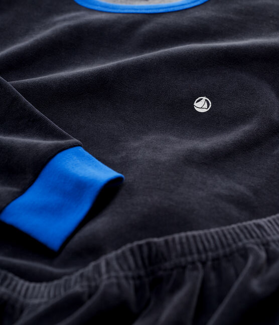 Pyjama bleu marine garçon en velours bleu SMOKING