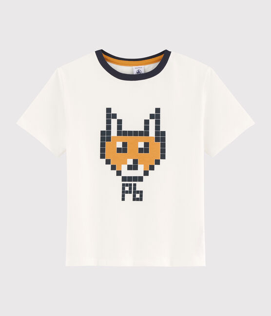 T-shirt met zeefdruk jongens kinderen wit MARSHMALLOW