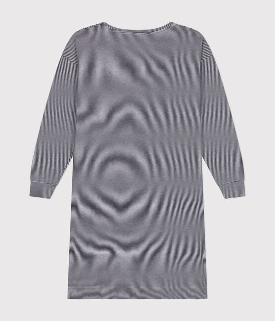 Gestreept damesnachthemd in katoen blauw SMOKING/wit MARSHMALLOW