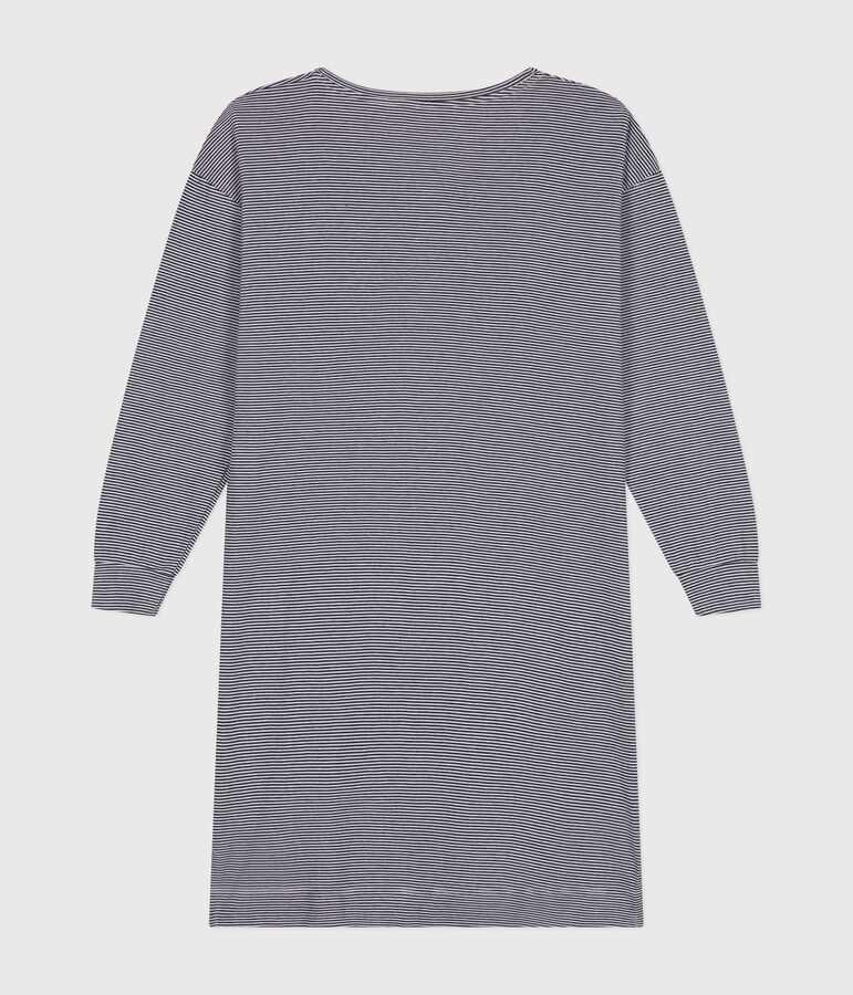 Chemise de nuit en coton ray&eacute; femme bleu/blanc