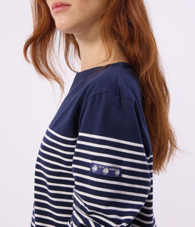 Marini&egrave;re femme en coton &agrave; rayures bleu/blanc