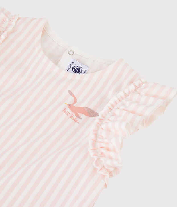 Tee-shirt manches courtes en jersey enfant fille rose/blanc
