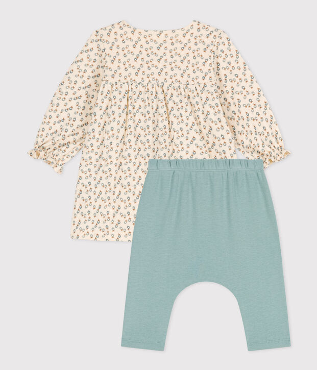 Jurk in tubic en babylegging ecru/multicouleur