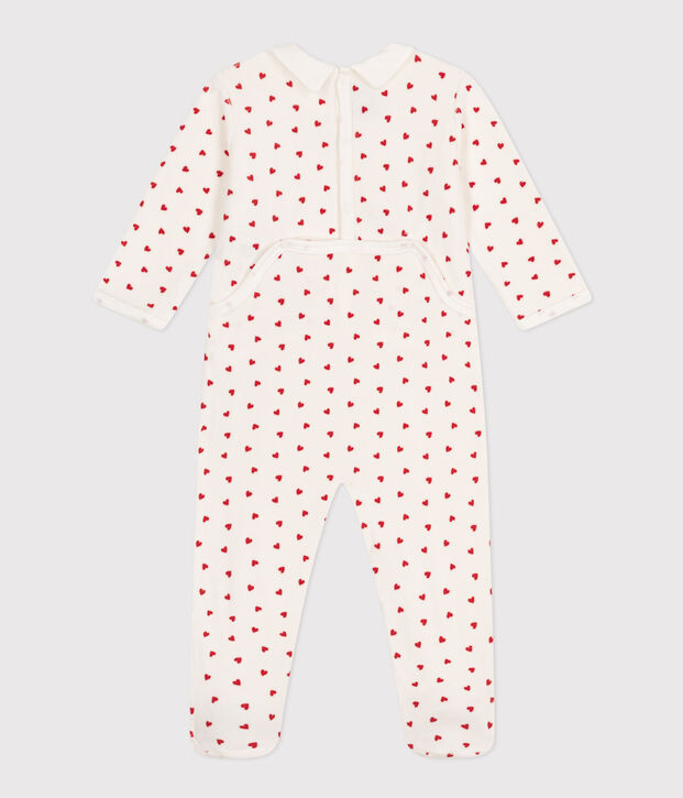 Fluwelen babypyjama met hartjesprint wit/rood