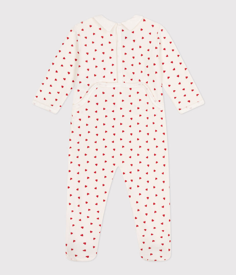 Fluwelen babypyjama met hartjesprint wit/rood