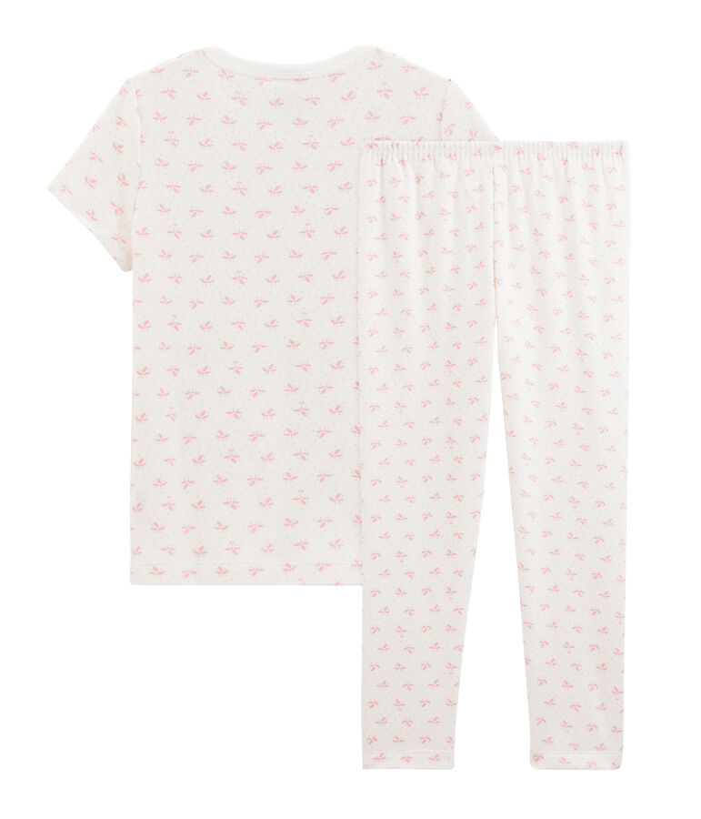 Pyjama fleurs petite fille en c&ocirc;te blanc MARSHMALLOW/rose GRETEL