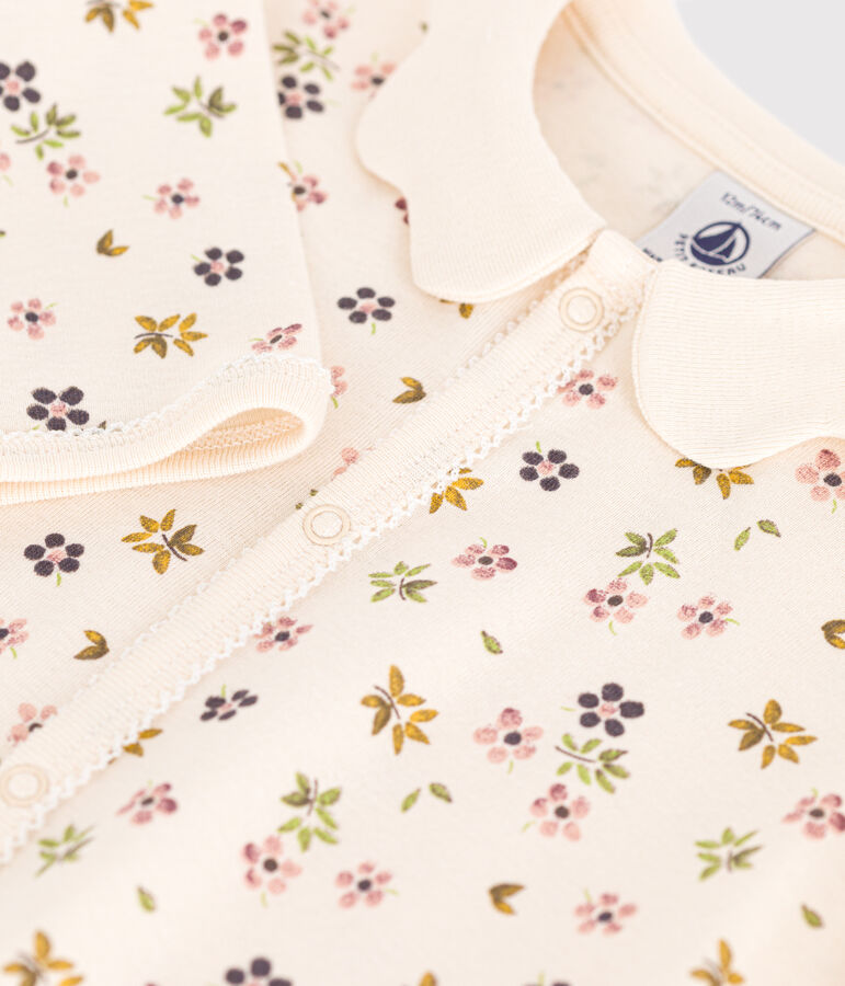 Pyjama sans pieds imprim&eacute; fleurs en coton b&eacute;b&eacute; blanc AVALANCHE/ MULTICO