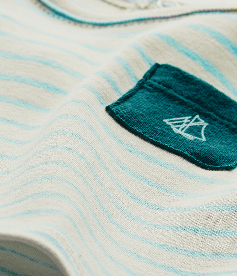 Gestreept T-shirt met korte mouwen voor babyjongens wit FETA/groen ADVENTURE