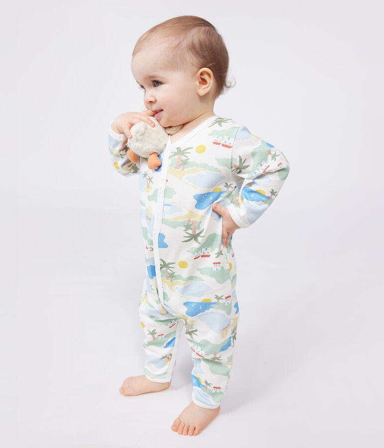 Pyjama b&eacute;b&eacute; en coton sans pieds imprim&eacute; blanc MARSHMALLOW/blanc MULTICO