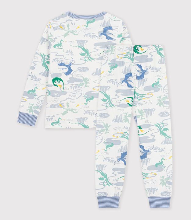 Kinderpyjama van fleece met drakenprint wit/multicouleur