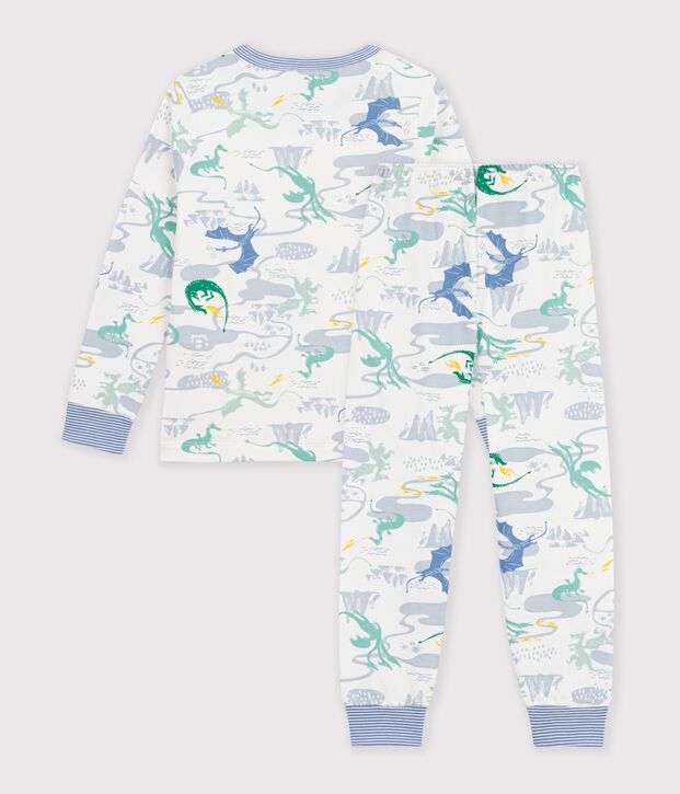 Kinderpyjama van fleece met drakenprint wit/multicouleur