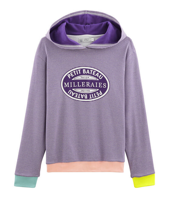 Damessweater met capuchon purper REAL/wit MARSHMALLOW