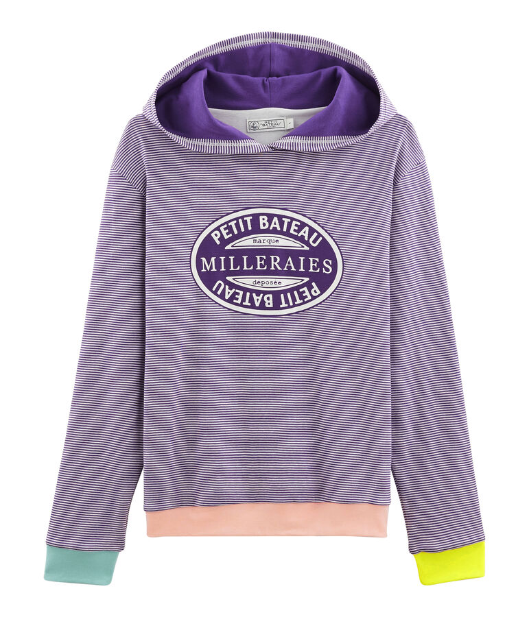 Damessweater met capuchon purper/wit