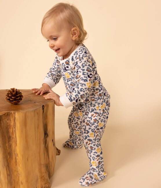 Babypyjama van bouclébadstof wit MARSHMALLOW/wit MULTICO