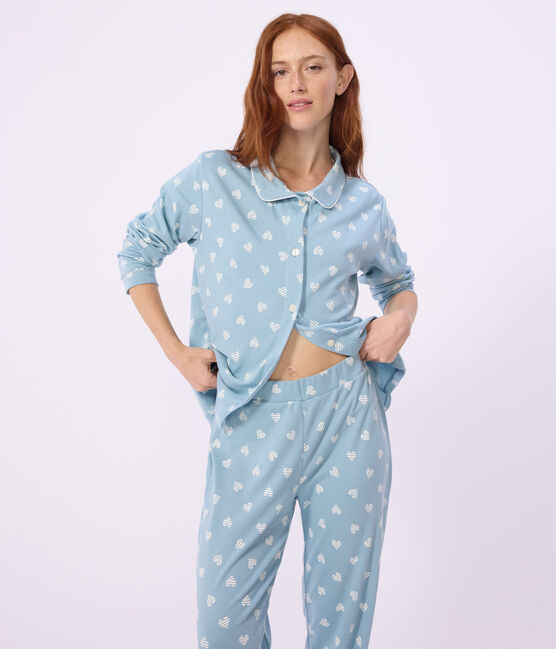 Pyjama boutonné femme en coton imprimé MIMI/ ECUME