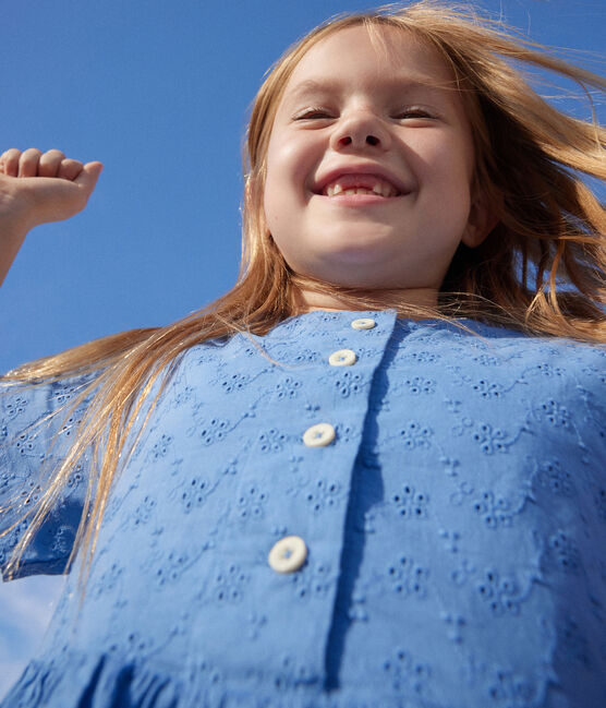 Robe manches courtes en broderie anglaise enfant fille bleu GAULOISE