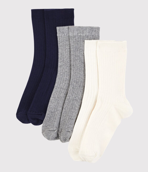 3 paires de chaussettes enfant en coton unies multicouleur