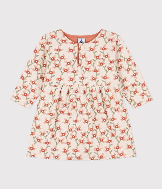 Robe manches longues en tubique matelass&eacute; imprim&eacute; b&eacute;b&eacute; &eacute;cru/multicouleur