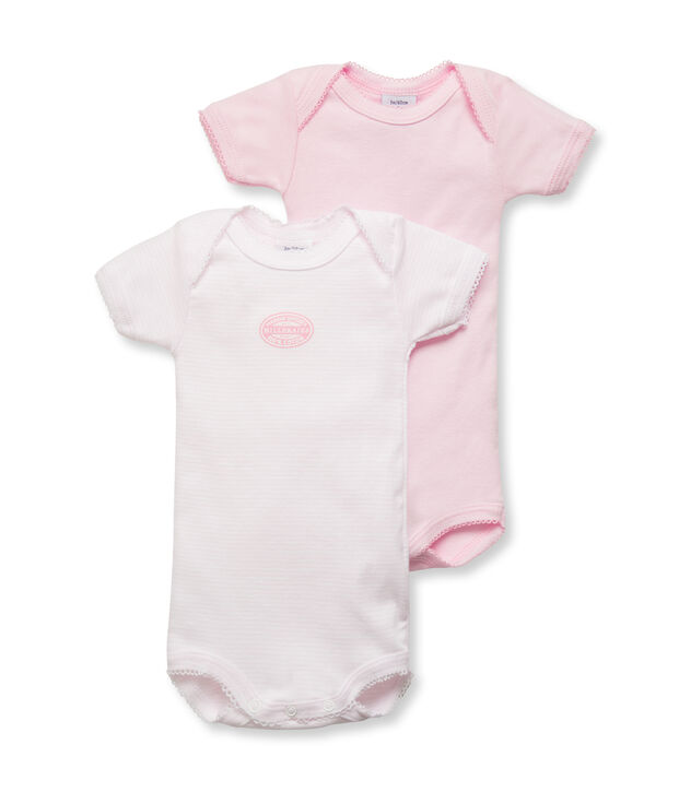 Lot de 2 bodies manches courtes b&eacute;b&eacute; fille uni/milleraies lot .