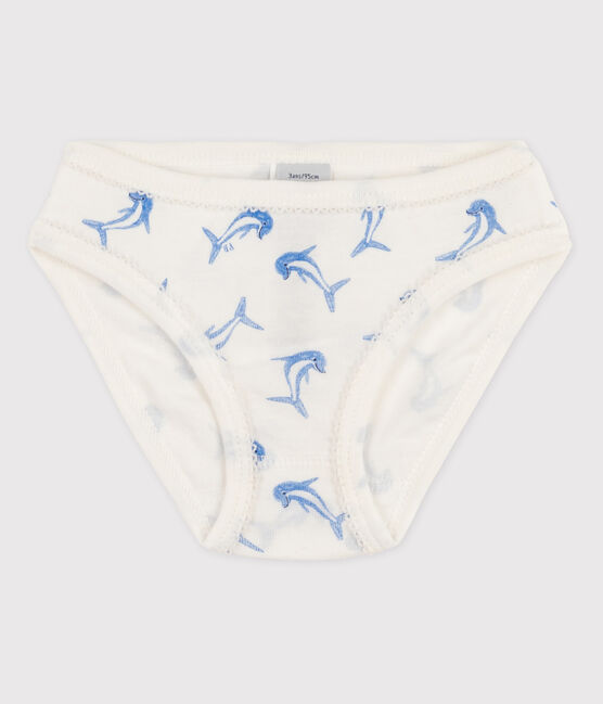 Katoenen meisjesslip wit MARSHMALLOW/blauw BLEU