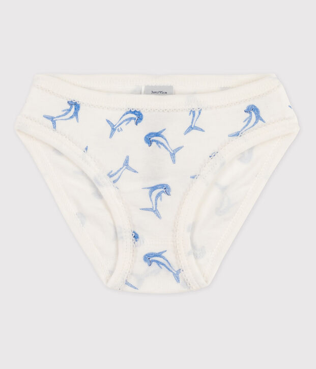 Katoenen meisjesslip wit/blauw