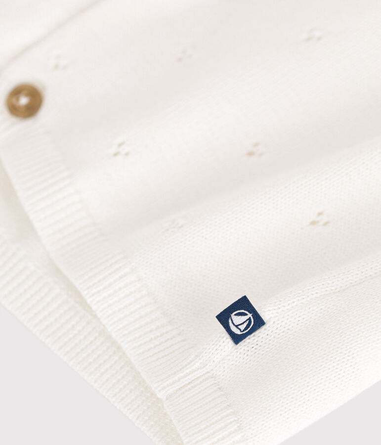 Gebreide babycardigan van ajourkatoen wit MARSHMALLOW