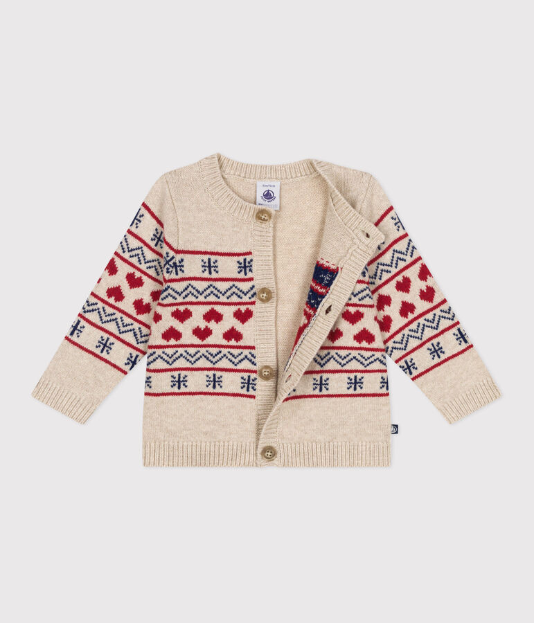 Gebreide cardigan met wol voor baby's ecru/multicouleur