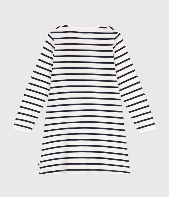 Gestreept katoenen nachthemd voor kinderen wit MARSHMALLOW/blauw SMOKING