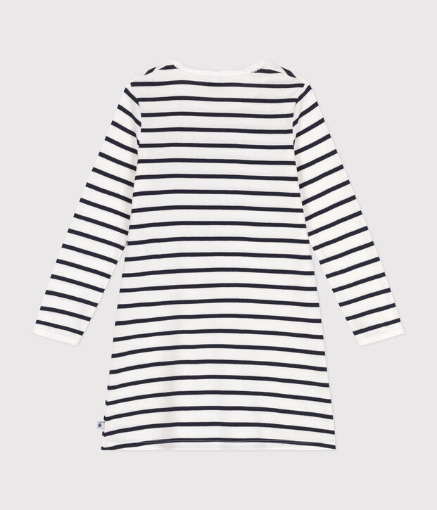 Gestreept katoenen nachthemd voor kinderen wit/blauw