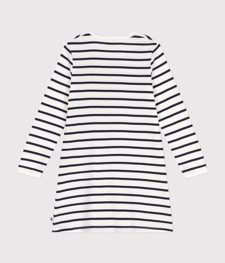 Gestreept katoenen nachthemd voor kinderen wit/blauw
